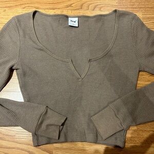 TNA Long Sleeve Ribbed Top - Taupe